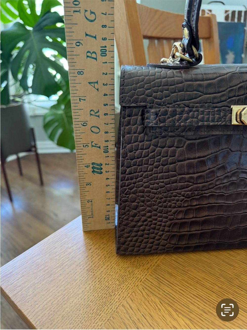 Classic Croc-Embossed Top-Handle Satchel in Dark Brown - Picture 12 of 14